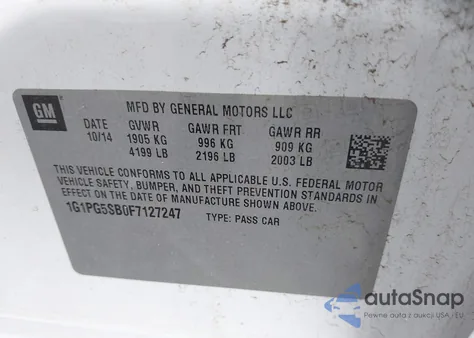 2015 Chevrolet Cruze Ltz z USA, uszkodzony, nr VIN 1G1PG5SB0F7127247